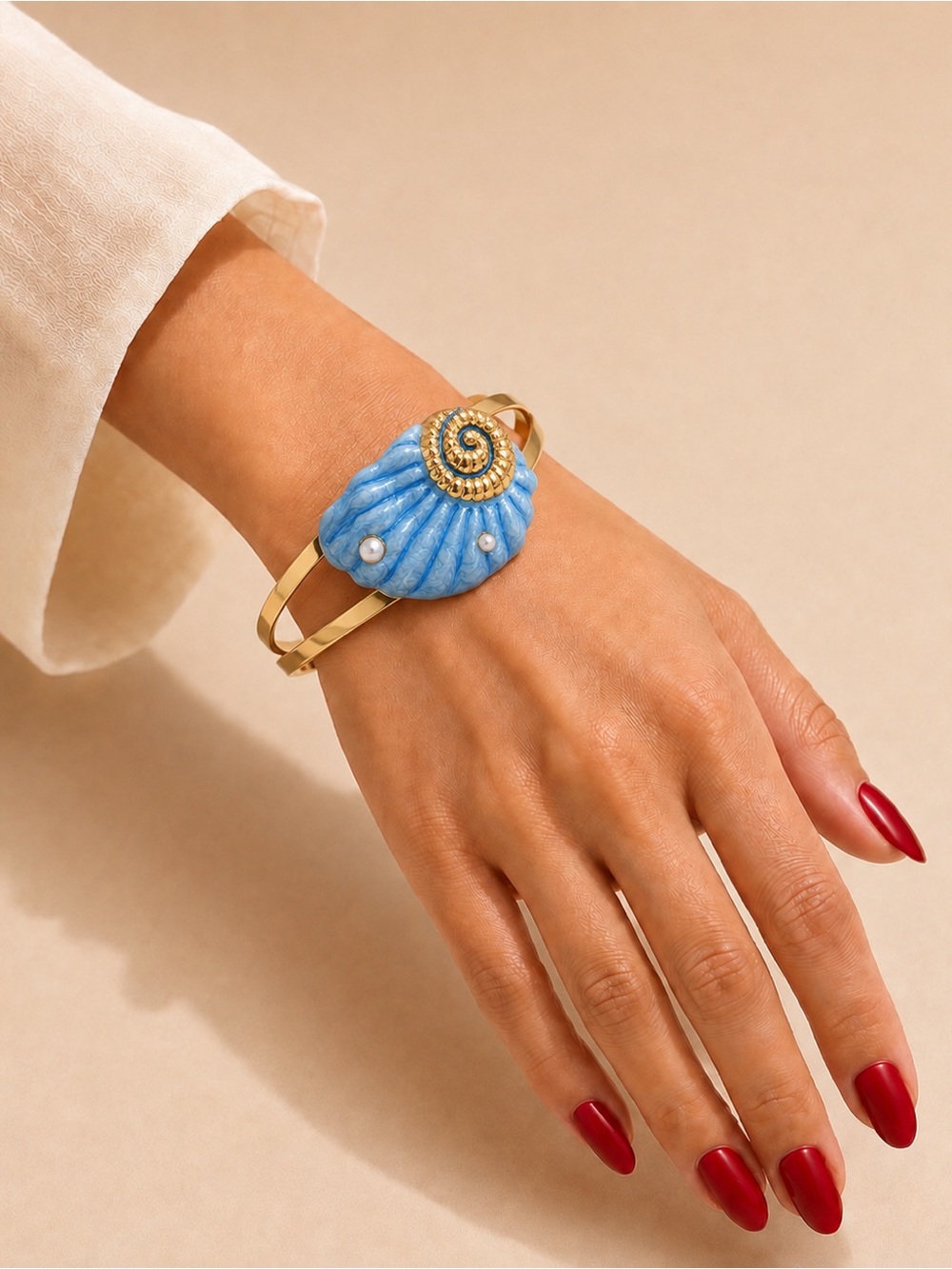 Ocean Blue Shell Gold Cuff Bracelet